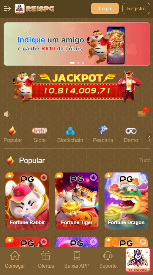 Interface do aplicativo ReisPG com design glassmorphism.